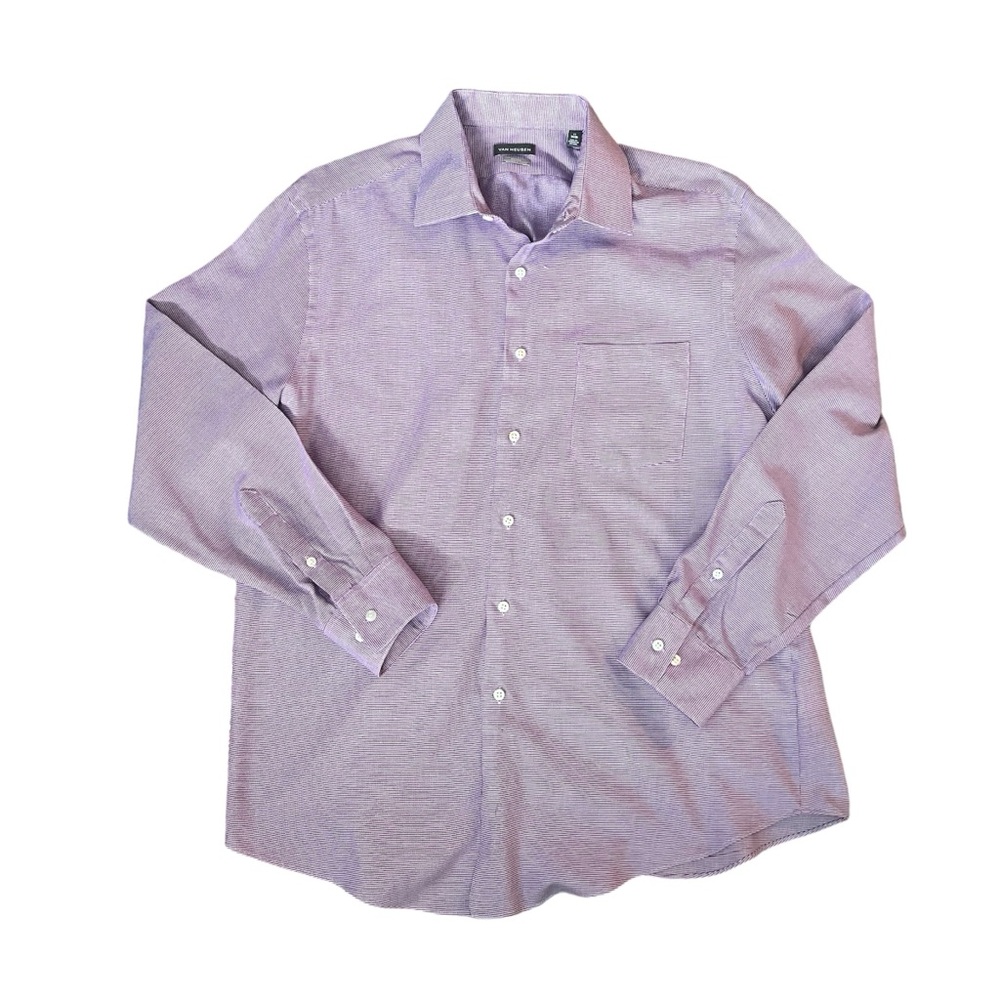 Van Heusan Button Down Shirt Size 17 34/35 Lavender Fitted Classic Office Preppy